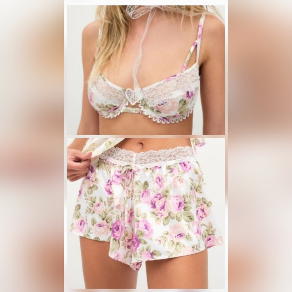 NWT VS For Love and Lemons Mary Rose Bra Bralette & SHORTS SET Lace Lingerie Sm